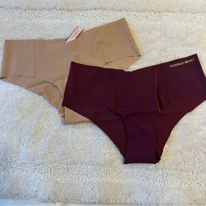 2 Victoria’s Secret Beige Burgundy No Show Cheeky Panty Medium